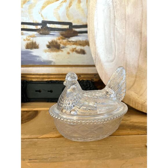 Westmoreland Mould Mosser Glass Crystal Carnival Glass Hen on Nest with Split Ta - Picture 1 of 6